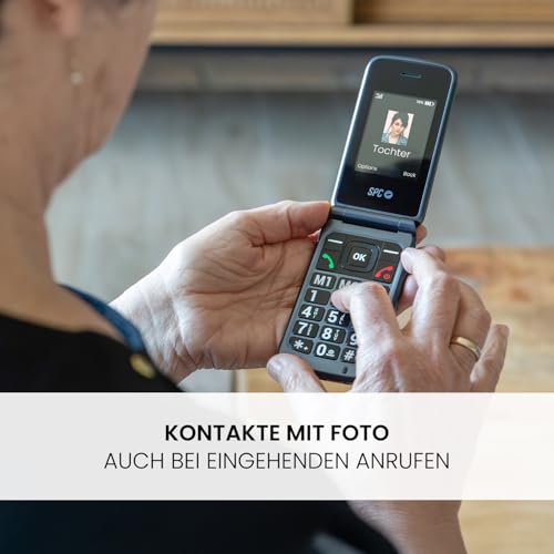 SPC Stella 3 - 4G Seniorenhandy mit Klappcover | Menü und große Tasten | Notruftaste, Remote-Konfiguration, hörgerätekompatibel und 103dB Lautstärke | Ladestation und 3 Direktspeicher - Schwarz