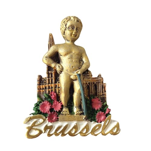 Aimant de réfrigérateur Belgique Bruxelles – Manneken Pis et Grand Place – Aimant 3D souvenir – Décoration magnétique de collection – Idée cadeau...
