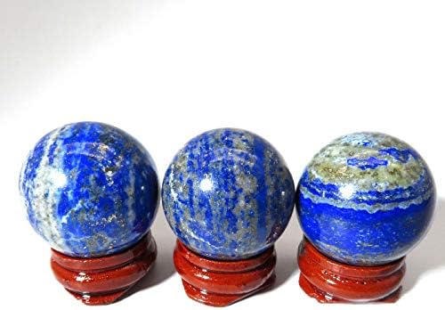 Miniatura 2 de Esfera de bola de cristal de lapislázuli de 2.0 pulgadas con soporte de madera, esfera de bola de piedras preciosas, escultura de arte fino, estatua