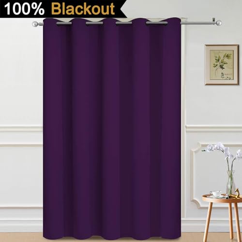 Image of Yakamok Purple 100% Blackout Patio Door Curtain Panels W70 x L84,1 Panel | Noise Reducing Barrier Panel for Sliding Glass Door, 2 Thick Layers Heat Full Light Blocking Patio Door Drapery