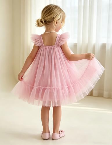 Image of Arshiner Toddler Tulle Dress for Girls Layered Tutu Ruffle Dresses Swing Twirly Fairy Summer Birthday Party Wedding Sundress