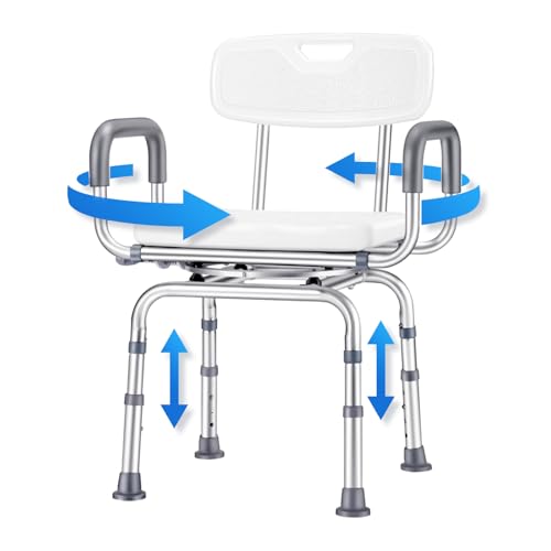 PILSAMAS Swivel Shower Chair for Inside Shower with Arms and Back, Shower Stools for Seniors, Ht. Adj. Shower Seat, 450LB Heavy Duty Shower Chair for Elderly and Disabled, Bath Seats for Adults -  Lora, PLM-BSV101