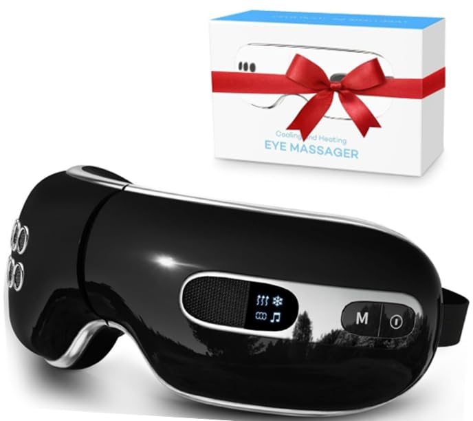 Eye Massager with Heat and Cooling for Migraines Dry Eyes Dark Circles Bluetooth Music Heat Cold Eye Massager