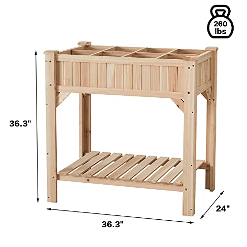 Amerlife Raised Garden Bed With Legs 36.3X36.3X24 Inch Herb Planter With Divider Liner Flower Herb Wood Planter With Storage Shelves For Backyard Patio Extra Gloves 3 Tools 8 Grow Area 20 T-Tag #TOP1