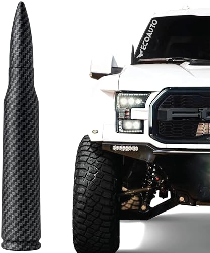 Image of EcoAuto Antenna Replacement for Dodge RAM & Ford F150 F250 F350 Super Duty Ford Raptor Bronco Trucks - Anti-Theft Design - Short Replacement Antenna 1990 - Current (Carbon Fiber)