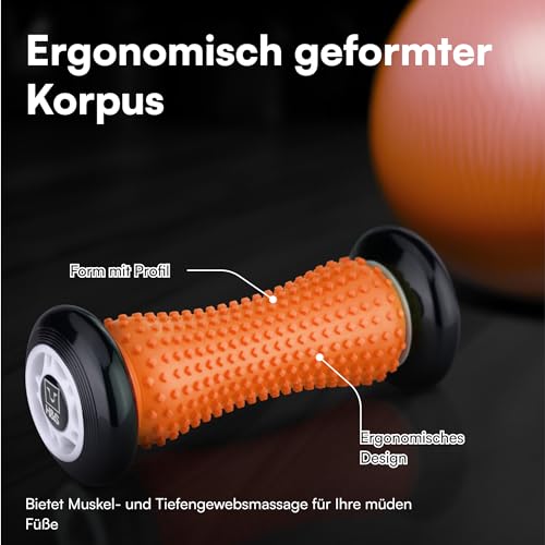 H&S Fußmassage Igelball - Faszienrolle Fuß - Fußmassageroller zur Faszien Massage - Roller für Hand & Fuss aus Silikon mit Noppen für Stressabbau & Entspannung - Orange 3