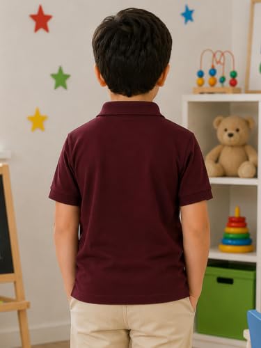 Image of Lux Cozi Boy's Polycotton Polo T-Shirt | Solid Collared Half Sleeve Tee for Kids | Soft Breathable Summer Wear | Casual Smart Polo T-Shirt | 3-14 Years