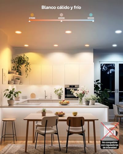 DUSKTEC Foco LED empotrable RGB con mando a distancia, 3 unidades, 10W, 1000 lúmenes, 220V, focos LED de techo, color blanco, iluminación empotrada IP44 para cuarto de baño, cocina, pasillo - imagen 3