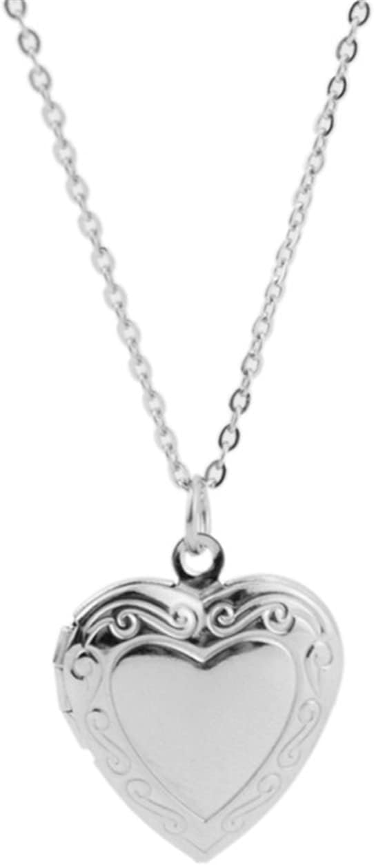 Caiyao Engraved Love Heart Holds Pictures Photo Locket Pendant Necklace14K Silver Plated Polished Peach Heart Necklace for Women Mens Mother Jewelry Gift