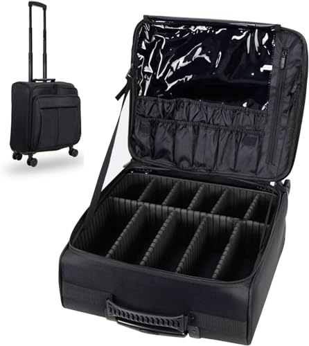 Image of Adson Multifunctional Professional Beauty Makeup Artist Rolling Cosmetic Aluminium Vanity Trolley Beauty Train case Makeup Cosmetic Trolley Hairstylist Travel Organizer (Midnight Black)