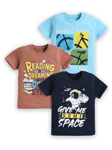 Image of Amazon Brand - Jam & Honey Boys Cotton Graphic Printed Half Sleeves T-Shirt | Regular Fit | Soft & Breathable (Available in Pack of 3 & Pack of 5) (2 to 8 Years)