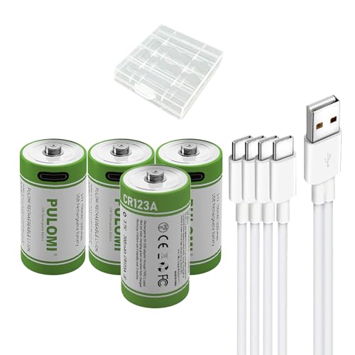 USB CR123A - Batería recargable de iones de litio (3,7 V, 700 mAh, batería CR123A, carga rápida de 1,5 H, 1200 ciclos con cable de conexión tipo C, salida constante, paquete de 4)