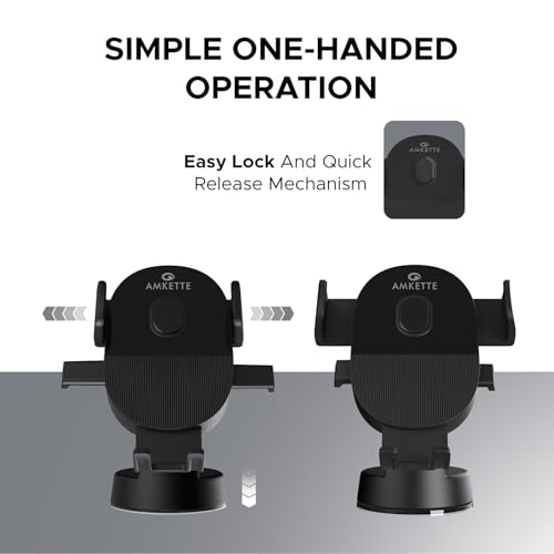 Image of Amkette iGrip Drive Compact Car Mobile Holder, Mobile Holder for car Dashboard & Windshield with 360 Rotation, One-Touch Lock&Release Function with Strong Suction Cup, Premium Dual-Tone Glossy Design