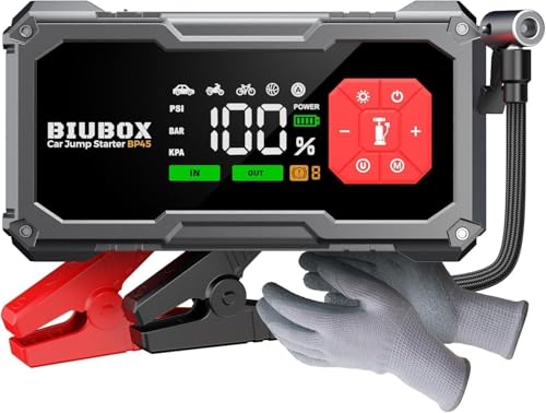 Car Battery Booster Pack Jump Starter with Air Compressor, BiuBox 5000A 150PSI Car Booster Battery...