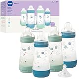 MAM 9oz Easy Start Anti-Colic Baby Bottles, Medium Flow with Bonus Fast Flow Nipple, Breastfeeding-Like Silicone, Reduces Colic and Gas, Easy-to-Clean, BPA-Free, 2 Plus Months