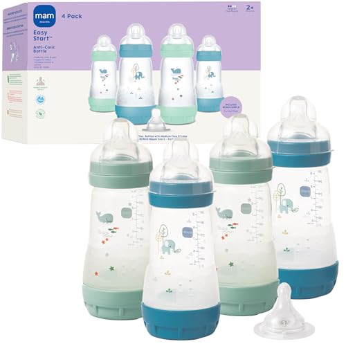 MAM 9oz Easy Start Anti-Colic Wide Neck Baby Bottle, Medium Flow Breastfeeding-Like Nipple, Reduces Colic Gas & Reflux, Easy to Clean, BPA Free, 2+...