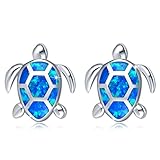 Sea Turtle Earrings,Sterling Silver Hawaiian Beach Themed Stud Earrings Turtle Dangle Blue Opal Ocean Jewelry Gifts for Women Girlfriend (Stud)