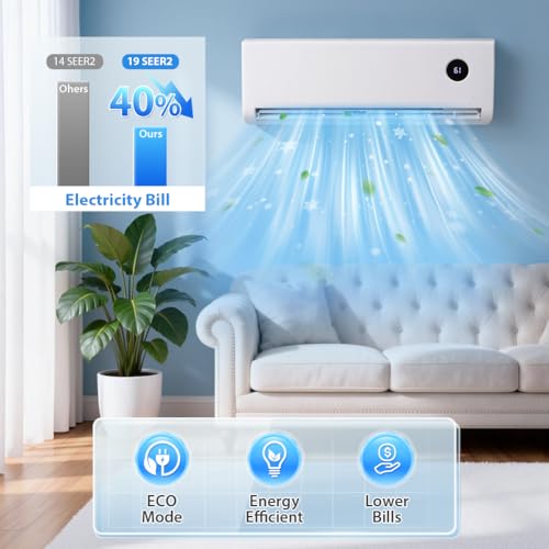 LifePlus Mini Split Air Conditioner, 12000 BTU Ductless Inverter AC/Heating System with Heat Pump, 19 SEER2 Energy Efficient 115V Quiet Ac Unit Up to 750 Sq.Ft with Installation Kit