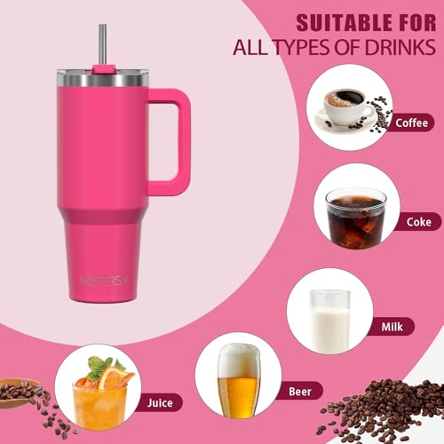 Image of 20 oz Tumbler with Handle,Tumbler with Lid and Straw,Double Wall Insulated Cup Stainless Steel Travel Mug(Cold for 34 Hours),Water Bottle for Iced Tea,Coffee,Cold Beverages(Gloss Pink)