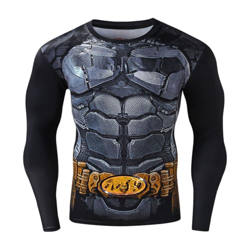 Red Plume Men's Compression Sports Shirt Cool 3D Bat Long Sleeve Tee (M, Bat)