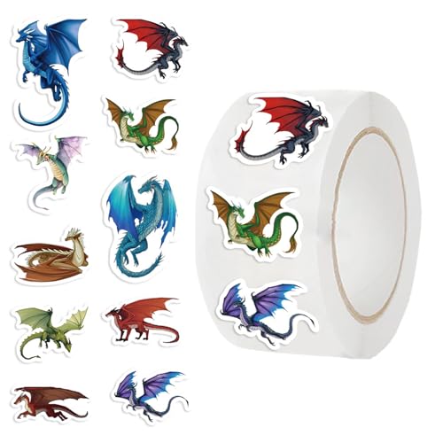 Rolls Small Dragon Sticker for Teacher, 500Pcs Cute Circle Teacher Supplies Stickers Classroom, 10 Designs Motivational Stickers for Training Reward (Dragon)