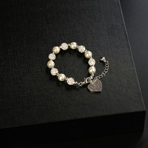 Image of First Communion White Bead Charm Bracelet Handmade Jewelry Baptism or Christening Gift for Girls