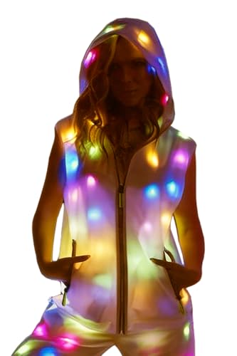 HAA FEE LED Light Up Hooded Vest for Women and Men 3 Modes(Slow Flash/Fast Flash/Steady) Washable for Glow Party & Rave