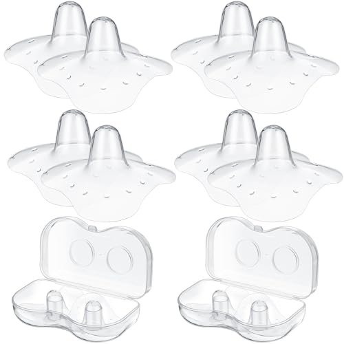 Image of Nuanchu 8 Pcs Contact Nipple Shield for Breastfeeding Newborn Nipple Protector with Carrying Case Silicone Extender for Women Protecting Sore, Flat or Inverted(20 mm/ 0.78 Inch,Clear)