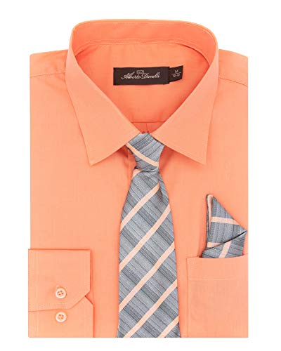 Alberto Danelli's Boys Long Sleeve Dress Shirt With Matching Tie And Handkerchief, 10/12 Medium, Citrus Orange #TOP17