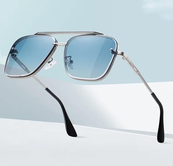 Image of Square Oversized Sunglasses for Men & Women | UV400 Protected Fashion Retro Metal Frame Sunglasses | Vintage Gradient Lens Stylish Eyewear for Driving, Travel & Outdoor