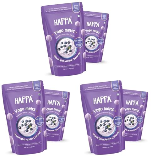 Image of Happa Blueberry Yogurt Melts | Real Greek Yogurt Candy for Babies, Kids & Adults | No Added Sugar, No Colours, No Artificial Flavours | Melt-in-Mouth | 8M+ | Single Ingredient | 20g Pack of 6