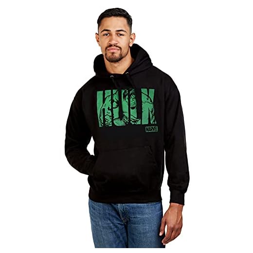 Marvel Hulk Text Sudadera con Capucha, Negro (Black Blk), L para Hombre