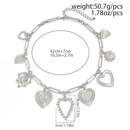 YOOESTORES82 Chunky Heart Pendant Charm Statement Necklace Gold Tone Layered Link Chain Necklaces for Women Romantic Trendy Jewelry Party Gift Glamorous Versatile3