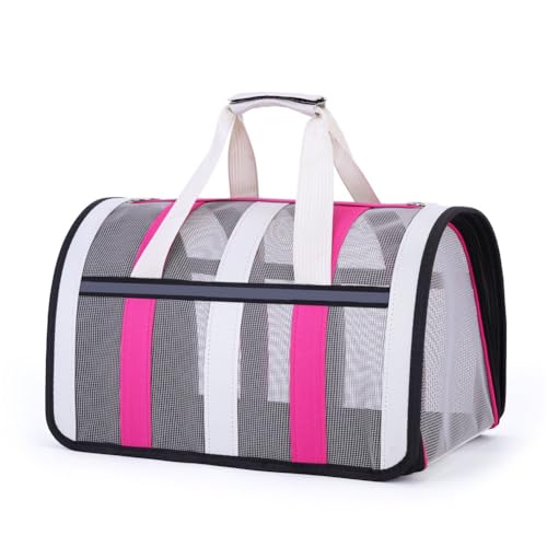 Treer Sac de transport pour chat et petit chien, durable, sac de transport pliable pour chiots et chatons, voyage, promenade (40 x 27 x 24 cm, rose rouge)