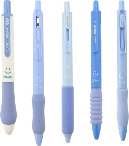 Image of PAXCOO Star Theme Gel Pens Set 5PCS, Cute Aesthetic 0.5mm Fine Point Black Ink Retractable Pens, Soft Comfortable Grip Smooth Writing Click Pens for School Office Journaling, Notes & Gifts