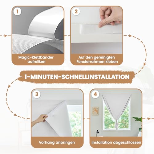 Einfache Installation Selbstklebender Verdunkelungsvorhang, 100% Lichtundurchlässig, Temporärer Hitzeschutz Fenster, Tragbarer Vorhang Für Schlafzimmer Und Campingwagen(Grau-Weiß-H182 x B87 cm)1er