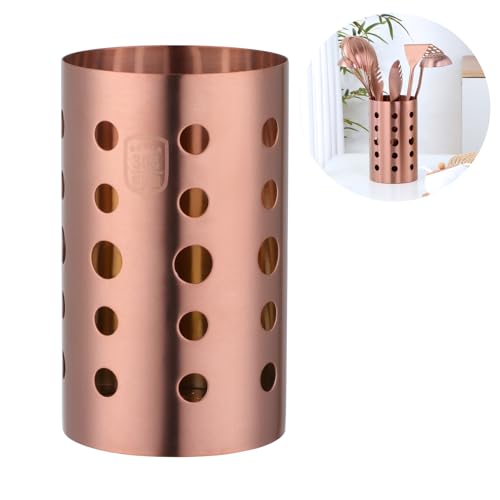 TUPMFG Stainless Steel Kitchen Utensil Holder Chopstick Cutlery Holder kitchen Cutlery Drainer Organiser Stand for Forks, Spoons, Knives, Kitchenware Storage - 10 x 17cm (Rose Gold)