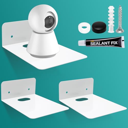 FL HUA Juego de 3 estantes para paredes, de metal, color blanco, pequeño, sin agujeros, para salón, cocina, baño, dormitorio