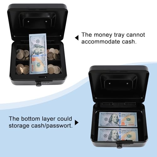 KYODOLED Cash Box with Combination Lock Safe Metal Money Box with Money Tray for Security Lock Box 7.87"x 6.30"x 3.35" Black by KYODOLED - Image 5