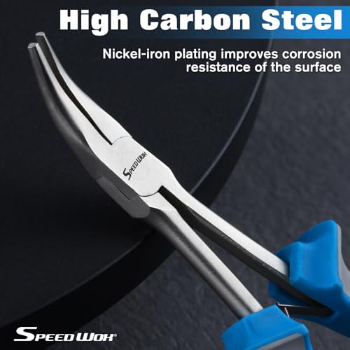 Image of SPEEDWOX Long Reach Bent Nose Pliers 6 Inches 45 Degree Curved Mini Chain Nose Smooth Tapered Jaws Precision Fine Pliers for Hard to Reach Narrow Spaces High Leverage Reduce Efforts Non-slip Handle