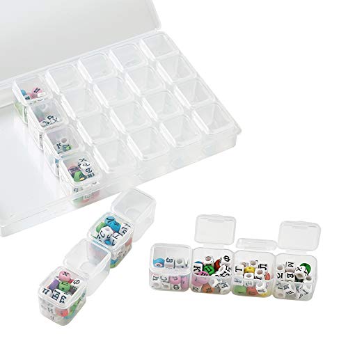 Image of FASHEWELRY 28 Grids Clear Plastic Jewelry Box Storage Containers with 3.93x0.94x0.94 Inch Removable Dividers