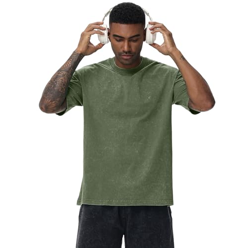 Image of Men's Oversized Cotton T-Shirts Loose Fit Vintage Washed Tee Unisex Short Sleeve Casual Shirts Tops