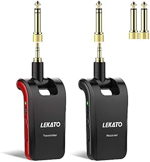 LEKATO Stereo 2.4Ghz Wireless Guitar System with 1/4 & 1/8 Plugs for Mono/Stereo Sound Instruments Rechargeable Guitar Wireless Transmitter Receiver for Guitars,Bass, Keyboards