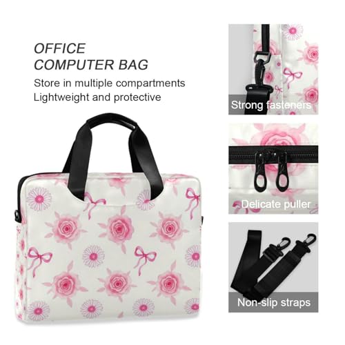 Funda para portátil 15.6 pulg con asa y correa rosa y blanca miniatura 6