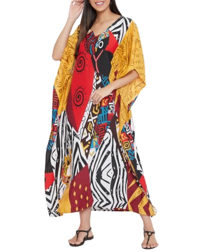 Image of Oussum Plus Size Kaftan Dresses for Women, Polyester Summer Caftan Cover Up Maxi Beach Dress, 1X-3X