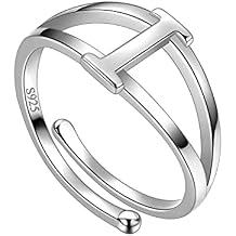 Personalized Initial Ring 925 Sterling Silver Customize Initial Letter Open Ring Adjustable A-Z Alphabet Name Rings Jewelry for Women Men