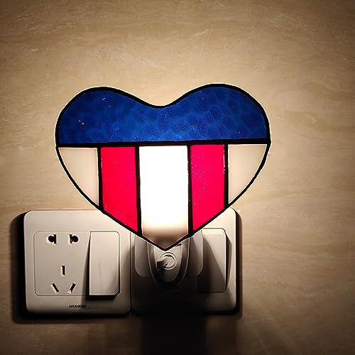 Image of Stained Glass Night Light Plug into Wall Lamp Decorative Accent Nightlight for Hallway Bedroom Bathroom Kitchen Home Decor(American Heart)