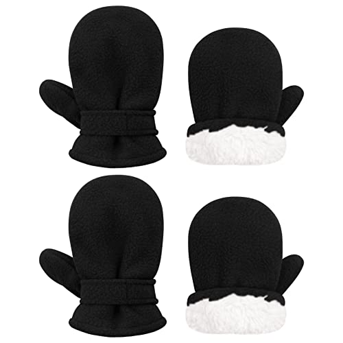 Image of qikqik 2 Pairs Baby Mittens Winter Toddler Mittens Warm Fleece Infang Gloves for Boys Girls Toddler Winter Gloves for Kids