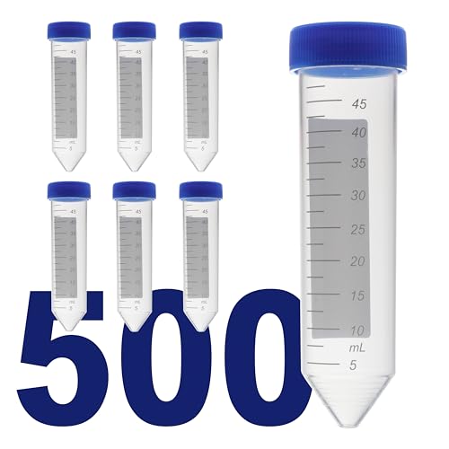 Image of Kashi Scientific 50mL Screw-Cap Conical Centrifuge Tubes, Sterile Transparent Test Tubes with Printed Graduation and Write-on Spot [50mL, 500]
