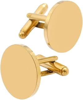Classic Stainless Steel Cufflinks for Men, Round/Square/Oval Cuff Links,Groom Wedding Cufflinks Gift for Groomsmen, Father's Day (Gold Round, 20mm)